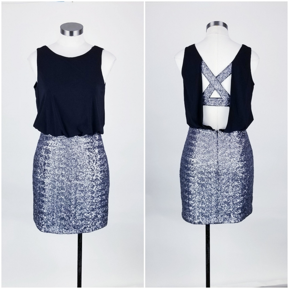 Aiden Dress Size 4 Black with Silver Sequin